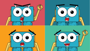 A graphic of Marty the Robot showing their different facial expressions.