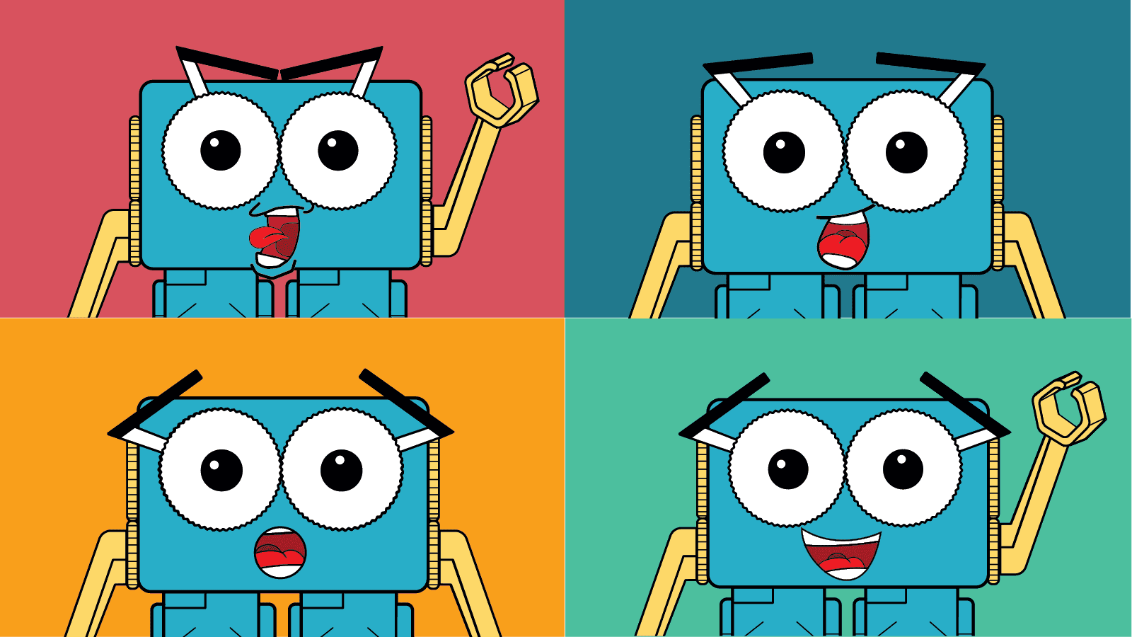 A graphic of Marty the Robot showing their different facial expressions.